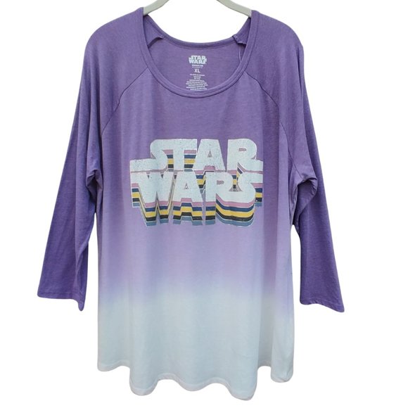 Disney Tops - Disney Tie Dye Baseball Jersey Purple Gradiated Colors New T-Shirt Scoop Neck